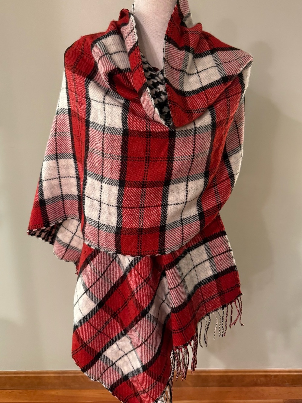 Talbots Red and White Plaid Wrap Cape